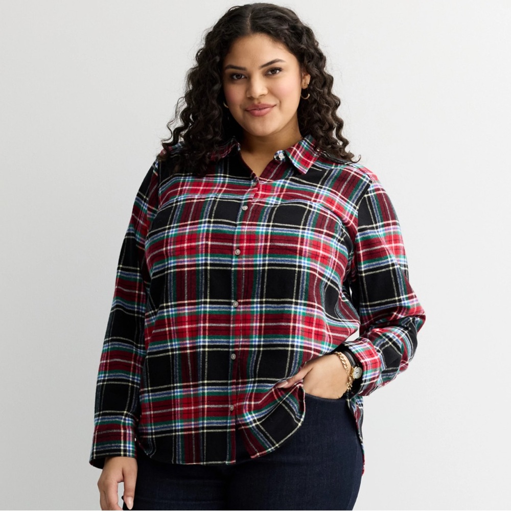 🐣NWOT Croft & Barrow Red Plaid Button Down Shirt